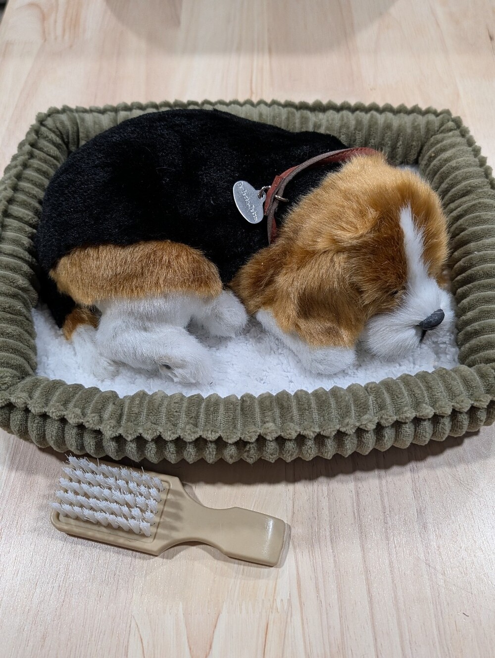 Plush Sleeping And Snoring Puppy in Bed By Perfect Pets. Comes With Puppy Brush